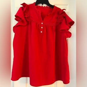 Red top with ruffled cap sleeves in great condition!
